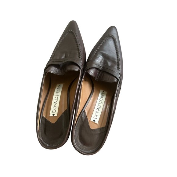 DONALD J PLINER Brown Leather Mules Kitten Heels Size 9 - Picture 6 of 8